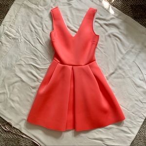 AQUA Coral Neoprene V Neck Dress with Pockets